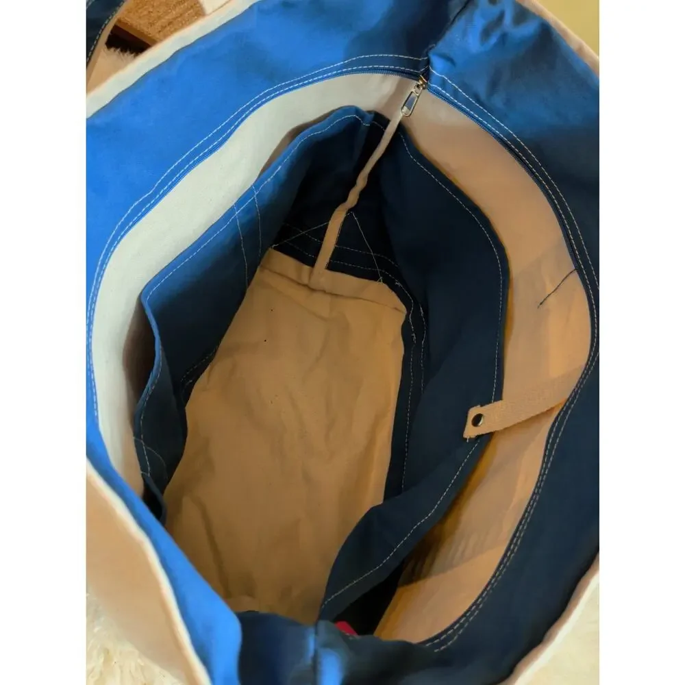 ShoreBags Large Zip Top Canvas Boat Tote Bag Blue White Nautical Beach Travel